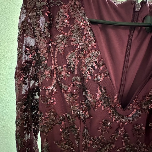 Adrianna Papell Long Sleeve Stretch Sequin Mermaid Gown Cassis 6 - Picture 7 of 9